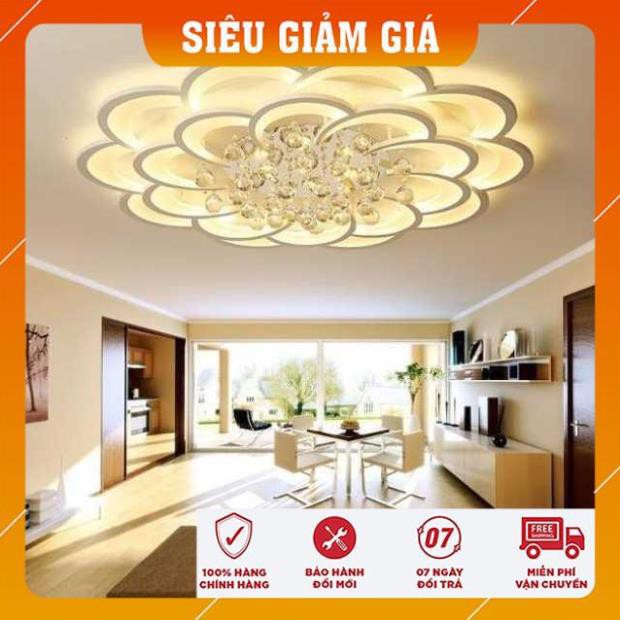 Đèn Ốp Trần Cánh Hoa Thả Pha Lê, Mâm Ốp sát Trần Trang Trí Phòng Khách,phòng ngủ. Chế Độ 3 Màu Ánh Sáng