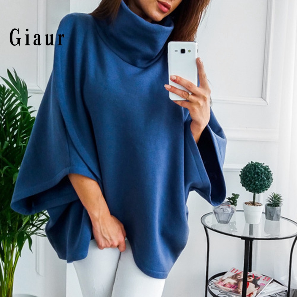 GIAUR  Winter Warm Women Solid Color Cloak Cape Turtle Neck Batwing Sleeve Jumper Poncho | BigBuy360 - bigbuy360.vn