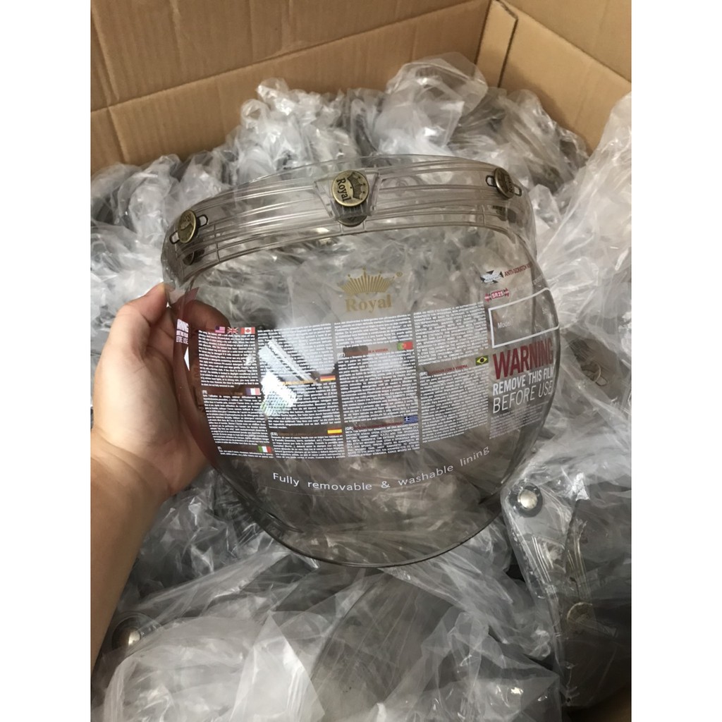 KÍNH BUBBLE ROYAL GẮN NÓN 3/4-KÍNH LOẠI TỐT GỌNG TRẮNG