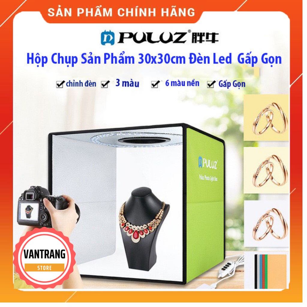 Hộp chụp sản phẩm PULUZ 30x30cm- 3 chế độ điều chỉnh siêu sáng, tặng kèm 6 phông nền
