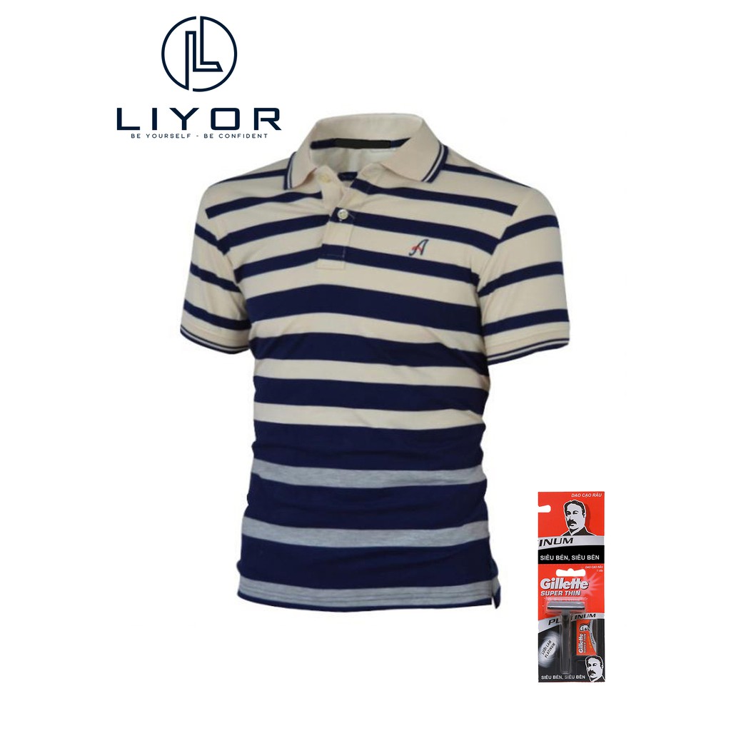 [TẶNG DAO CẠO RÂU]Áo thun nam có cổ thêu dập nổi chữ A phù hợp với dáng người từ 50kg-83kg (nhiều màu) Liyor