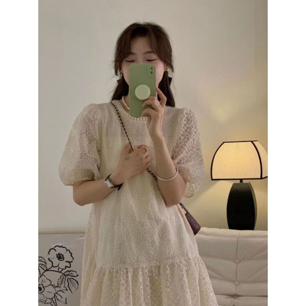 Váy trắng babydoll dáng dài ren hoa xinh đẹp