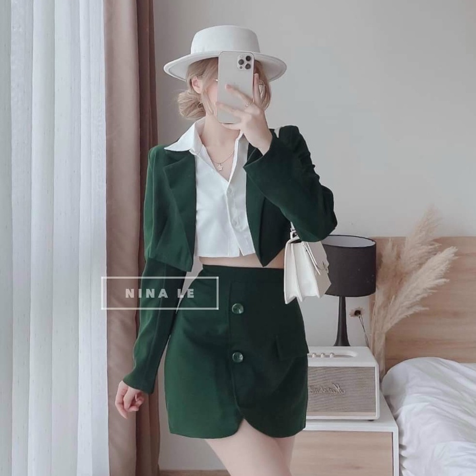 Set vest tiểu thư sành điệu 3 món áo sơ mi kate lụa kèm áo vest và chân váy cotton xinh xắn ngọt ngào thời trang Bella