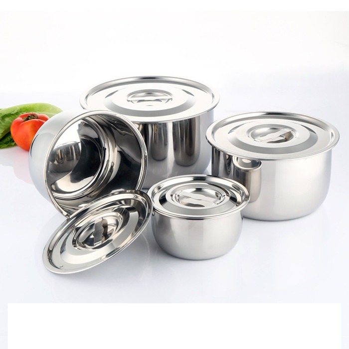 Bộ 5 Thố Inox Stock Pot Không Quai Có Nắp Đậy Đủ Kích Thước Cao Cấp