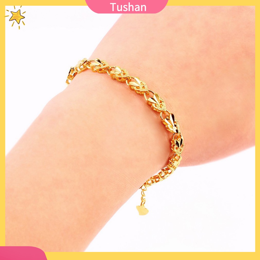 Vòng đeo tay mạ vàng hình trái tim xinh xắn dành cho nữ