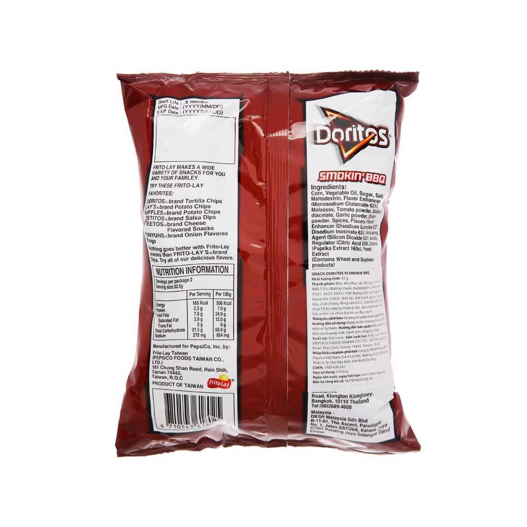 Snack Doritos vị Smokin' BBQ gói 65g