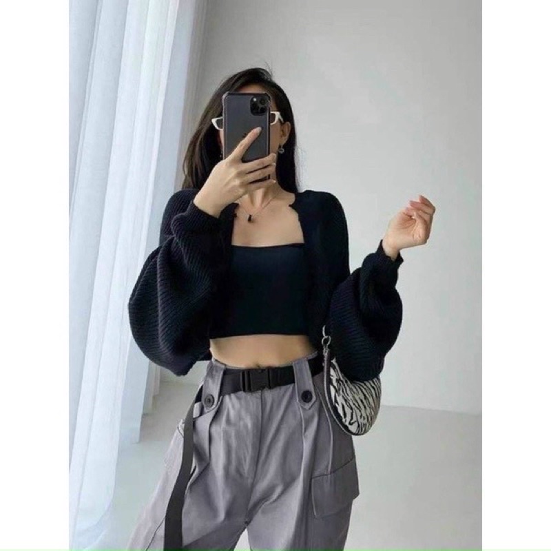Áo KHOÁC CROPTOP MC tay dài trơn thun gân Thời Trang Cho Nữ - Thiên Yết