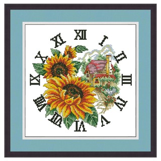 Tranh thêu chữ thập đồng hồ - hoa hướng dương - in trên vải dh093