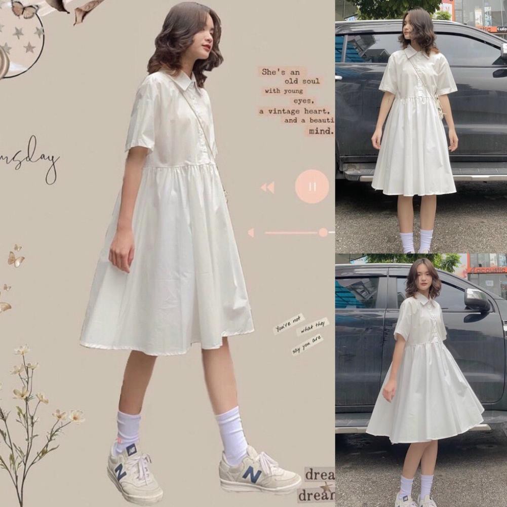 VÁY BABYDOLL SƠ MI XÒE TRẮNG VÁY XUÔNG KIỂU DÁNG HÀN QUỐC ཾ ྇