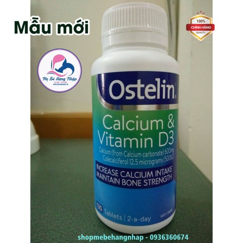 [Mẫu mới] Viên uống bổ sung Canxi và Vitamin D cho người lớn và mẹ bầu, Ostelin Calcium & Vitamin D Úc -130 viên