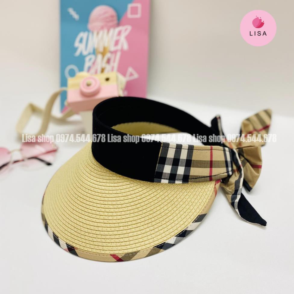 [HÀNG LOẠI 1- CAO CẤP]  Mũ cói nửa đầu, nón cói đầu trống rộng vành gắn nơ sau phong cách Hàn Quốc Lisa, M30