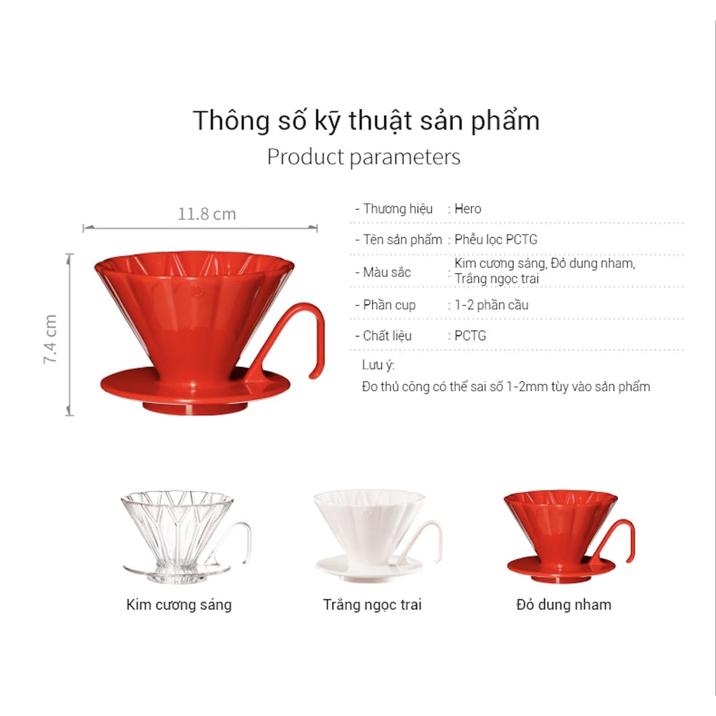 Phễu nhựa pha cà phê giấy lọc V60, phễu pha cafe Pour Over thương hiệu Hero