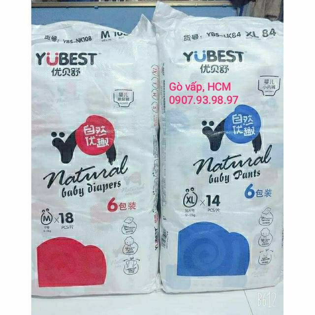 Tả/Bỉm Quần Yubest NATURAL siêu thấm, mỏng full size S132/ M108/L96/XL84/XX72/XXX66