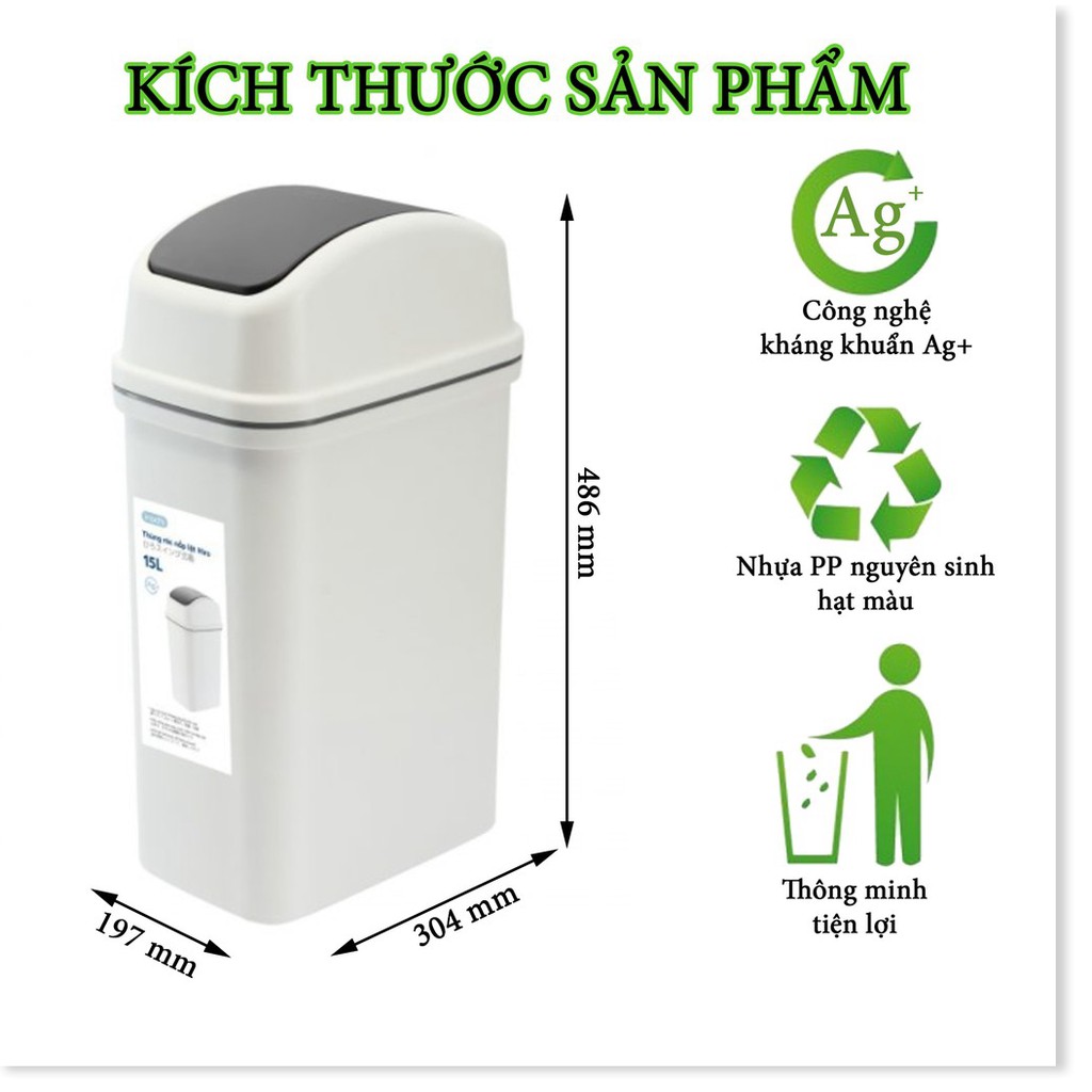 [Tặng Quà]Thùng Rác Thông Minh,Nhựa Nắp Lật Inochi 5/10/15 Lít Rất Đẹp Làm Sọt Rác Văn Phòng, Khách Sạn, Đựng Rác