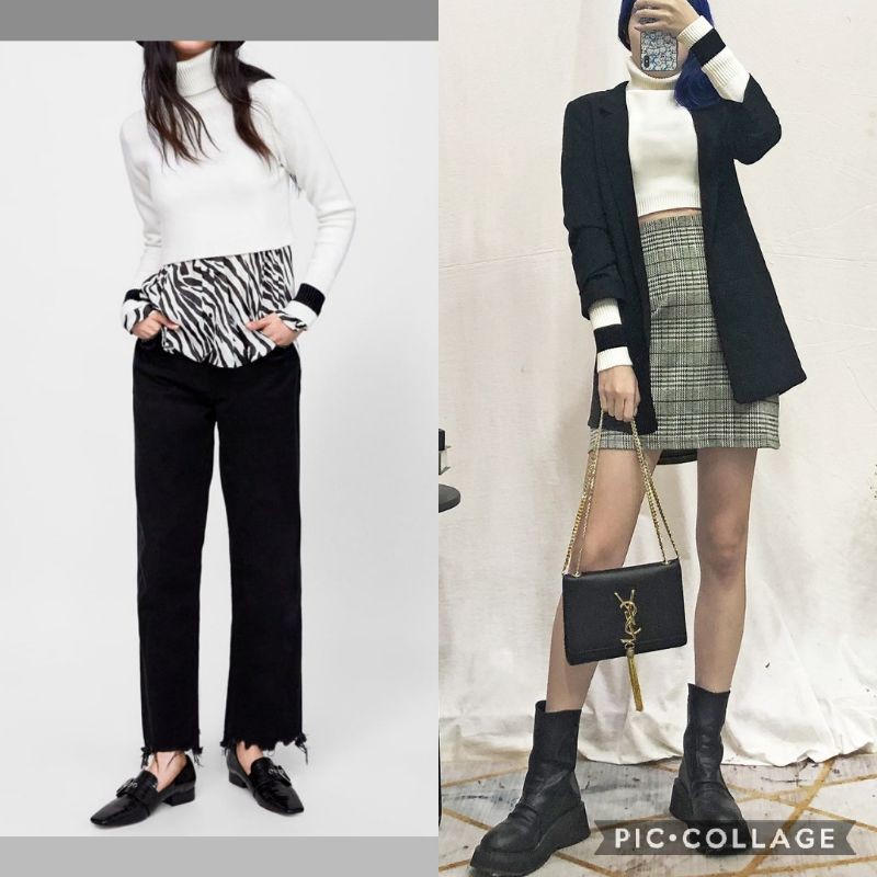 (Sẵn size S bé nhất) Len crop zara cổ cao chất siêu đẹp
