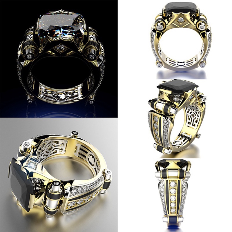 Nhẫn mạ vàng 14K khảm đá lấp lánh nhiều màu sắc trang sức nam