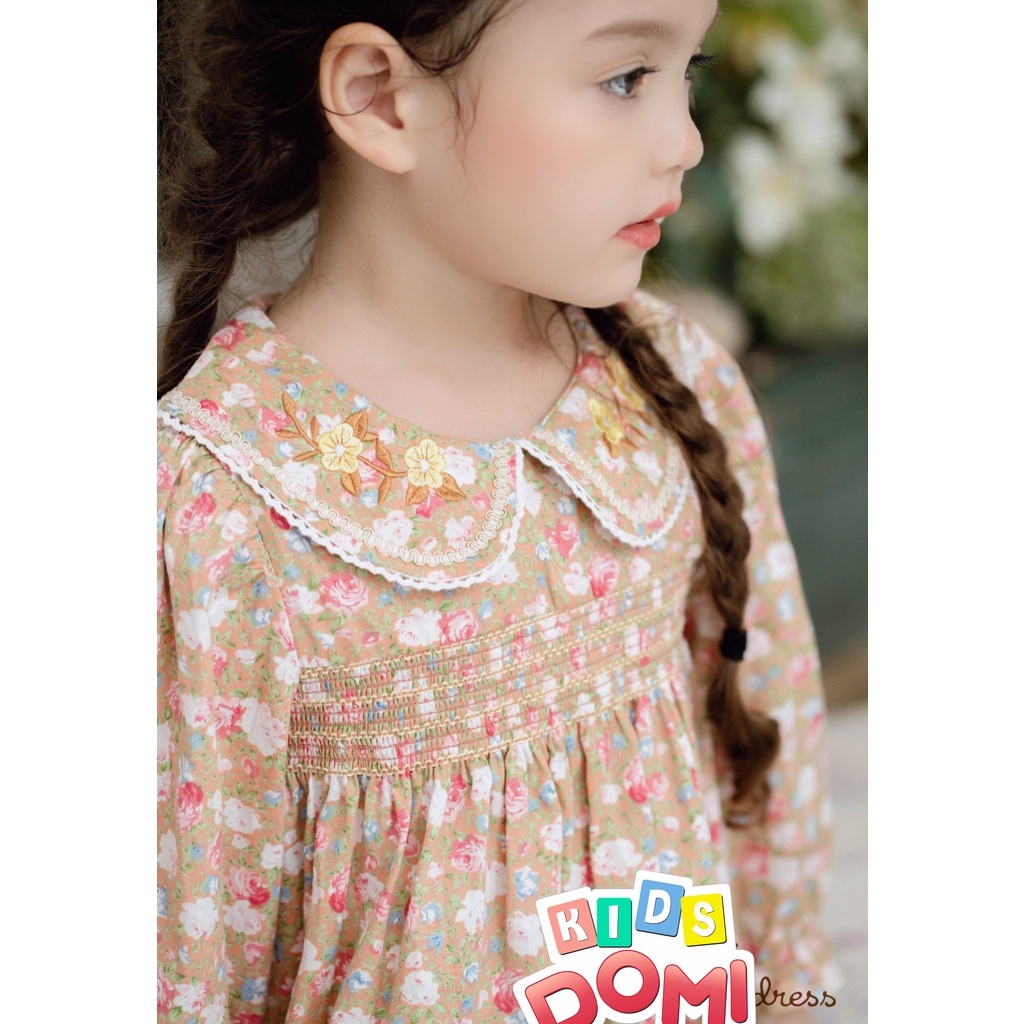 ĐẦM SMOCK DÀI TAY HOA NÂU TÂY XINH XỈU LUÔN Ạ!  SIZE 1-6Y