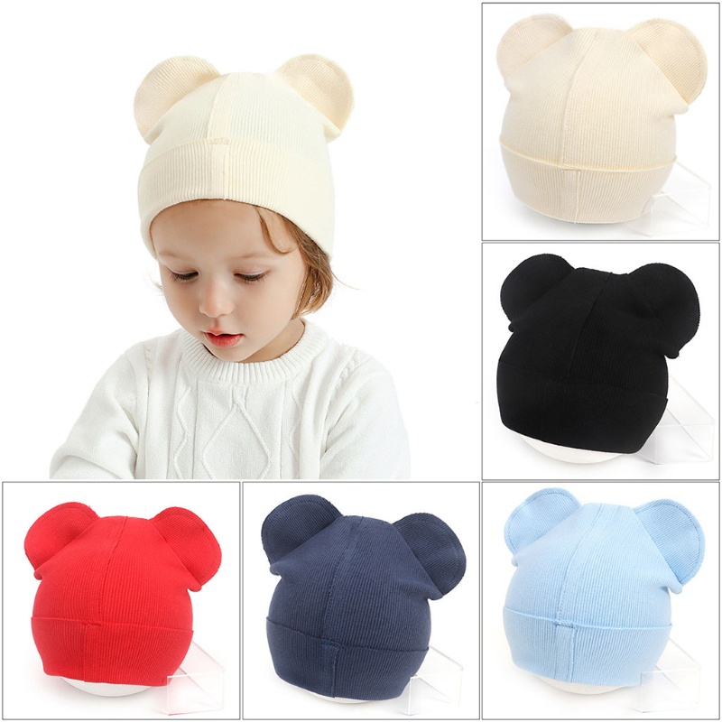 Bộ Găng Tay + Mũ + Găng Tay Dệt Kim Bằng Cotton Mềm Chống Trầy Hình Tai Gấu Dễ Thương Cho Bé Sơ Sinh