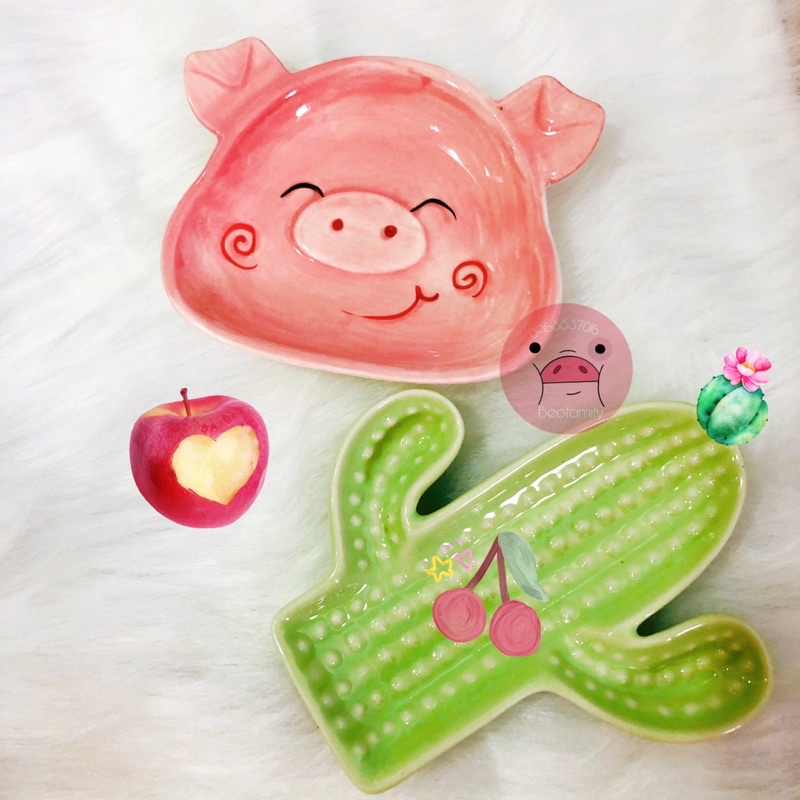 Bát Ăn Dặm Hình Heo, Khay Gốm Sứ Hình Heo Hồng Siêu Cute Beofamily