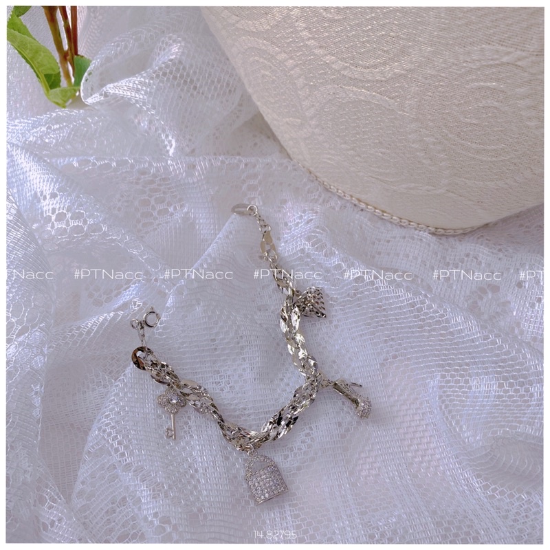 Lắc tay xoắn lá 4D phối charm đính đá cao cấp .PTNACC.