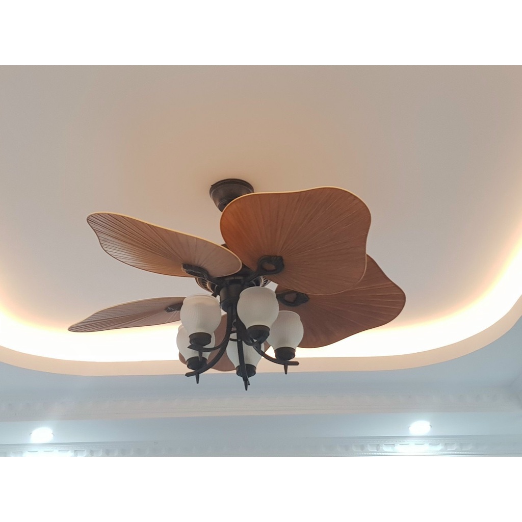 Quạt Trần Lá Cây Có Đèn Động Cơ Lõi Đồng Full 6 Cấp Độ Gió , Có Điều Khiển Từ Xa Lắp Cho Mọi Không Gian
