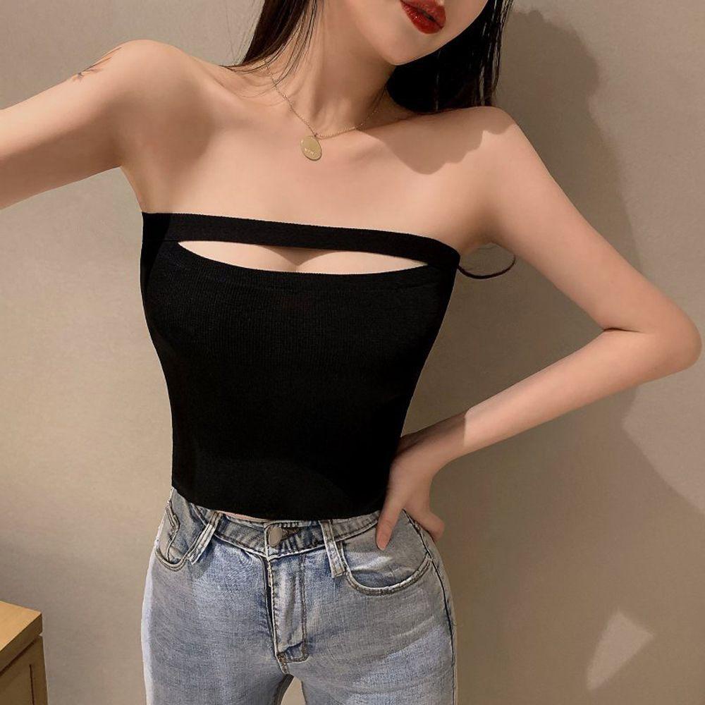 OCEANMAP Áo Không Tay Không Dây Co Giãn Màu Trơn Quyến Rũ Dành Cho Nữ