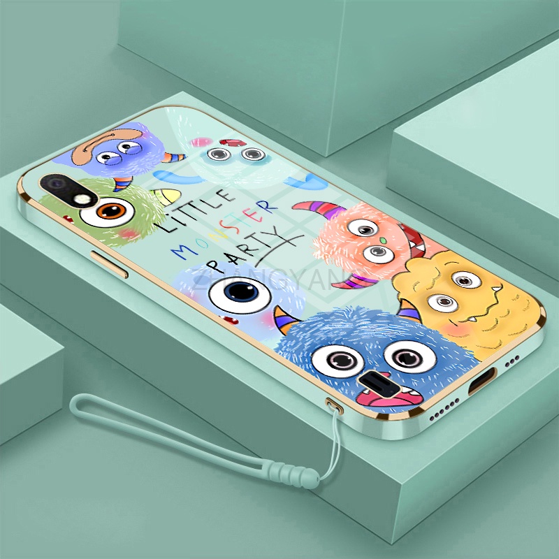 Ốp Điện Thoại TPU Dẻo Mạ Điện Họa Tiết Quái Vật Nhỏ Dễ Thương Kèm Dây Đeo Cho Samsung A10