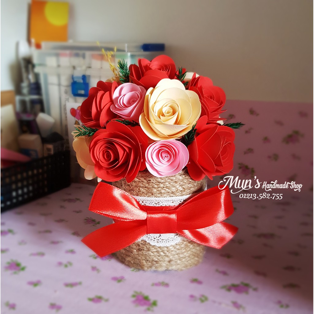 Chậu hoa hồng giấy - Handmade Roses