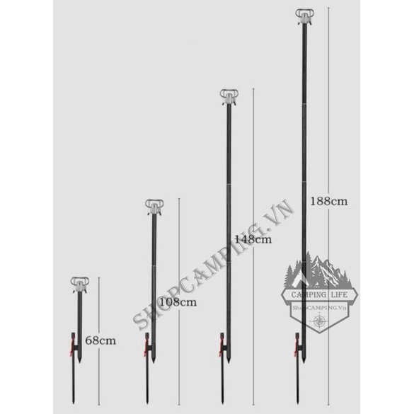 Trụ đèn cắm đất hợp kim nhôm 2 móc treo, cây treo đèn phi 16mm dã ngoại, cắm trại - Camping VietNam