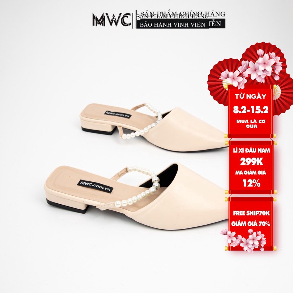 [Mã FAMARAL1 giảm 10K đơn 50K] Sục Nữ thời trang MWC dép sục đế thấp mũi nhọn quai đính hạt siêu sang NUDE- 3346