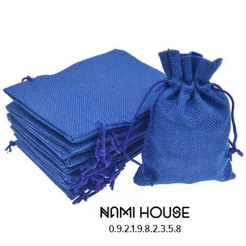 Túi vải bô thô màu xanh đậm gói quà tiện lợi kích thước 10x14cm - namimi