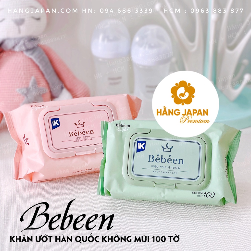 Khăn ướt Bebeen Original Hàn Quốc 100 Tờ không mùi màu hồng/xanh