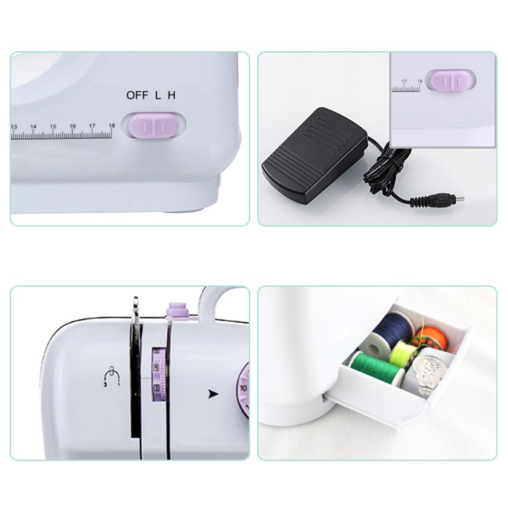 Máy May Mini Để Bàn Gia Đình - Máy Khâu Cầm Tay SM 505L với 12 Đường May, Có Vắt Sổ Tặng Kèm Bộ Phụ Kiện
