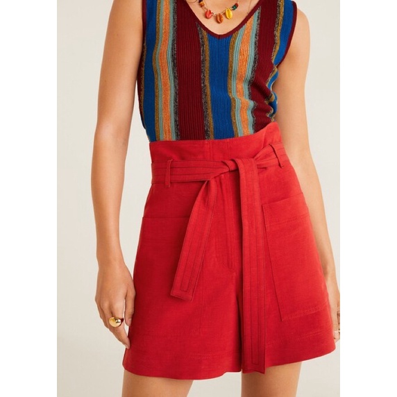 quần short linen đỏ big size lưng cao thắt nơ size 65-80kg