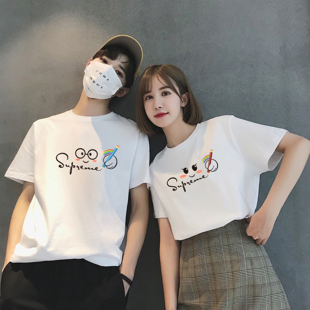 Áo thun nam nữ superme, áo phông đôi tay lỡ phom Unisex vải cotton co giãn mềm mịn mặc thoáng mát
