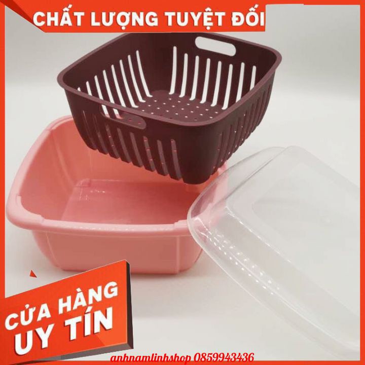 Bộ Rổ Nhựa Kèm Chậu Có Nắp Đậy