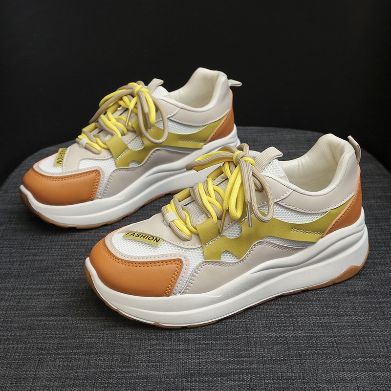 Giày Thể Thao Nữ Phối Lưới Thoáng Khí Cao 4cm, Đế Cao Su Mềm