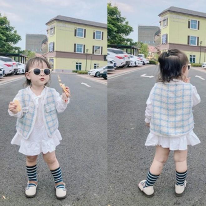 Set đầm tay dài và áo khoác không tay xinh xắn dành cho bé gái