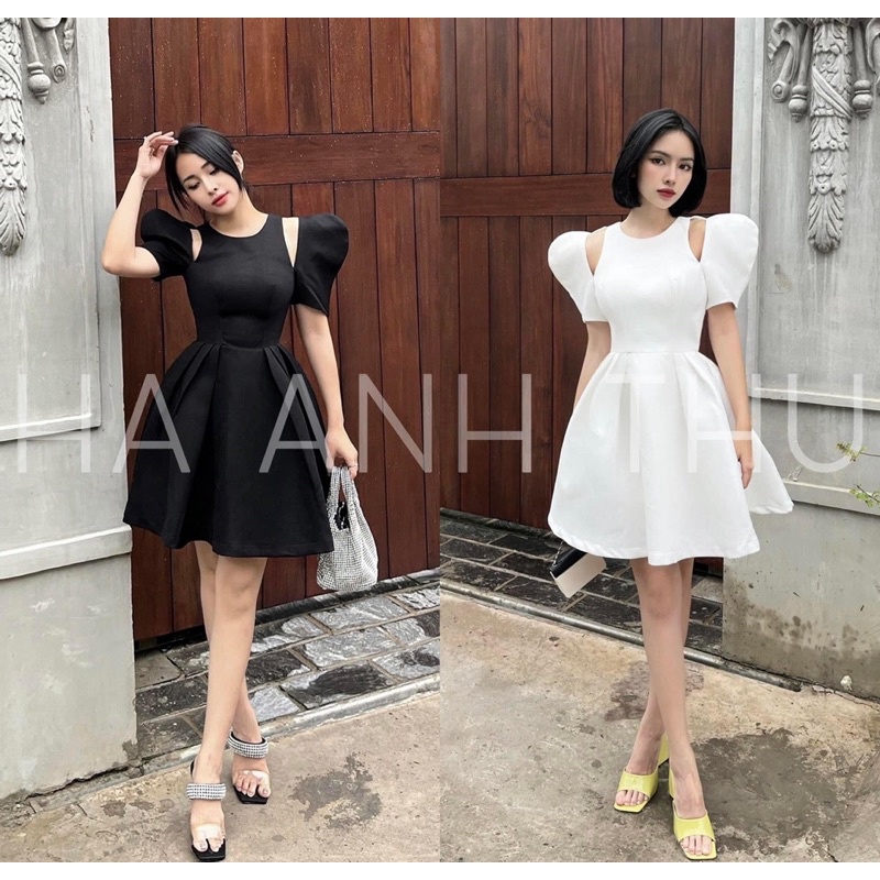 Váy Khoét Vai Tay Bồng Thiết Kế - Hàng Loại 1
