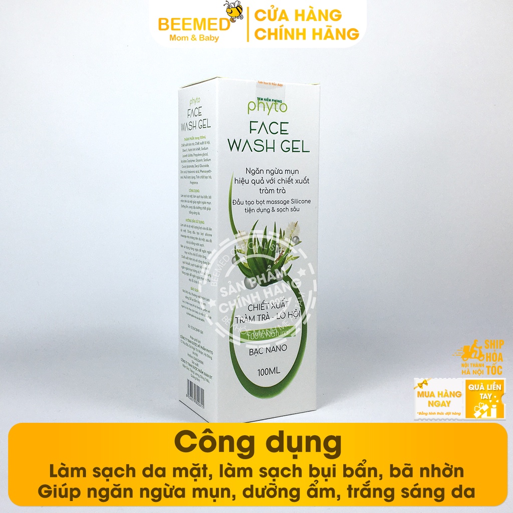 Sữa Rửa Mặt Phyto Face Wash Gel - chai 100ml - Ngăn ngừa mụn hiệu quả - chiết xuất từ Tràm trà, Lô hội