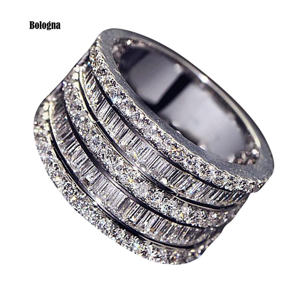 ♠Nhẫn Đính Hôn Nhiều Lớp Đính Đá Zircon Hình Chữ Nhật, Tròn Dành Cho Nữ