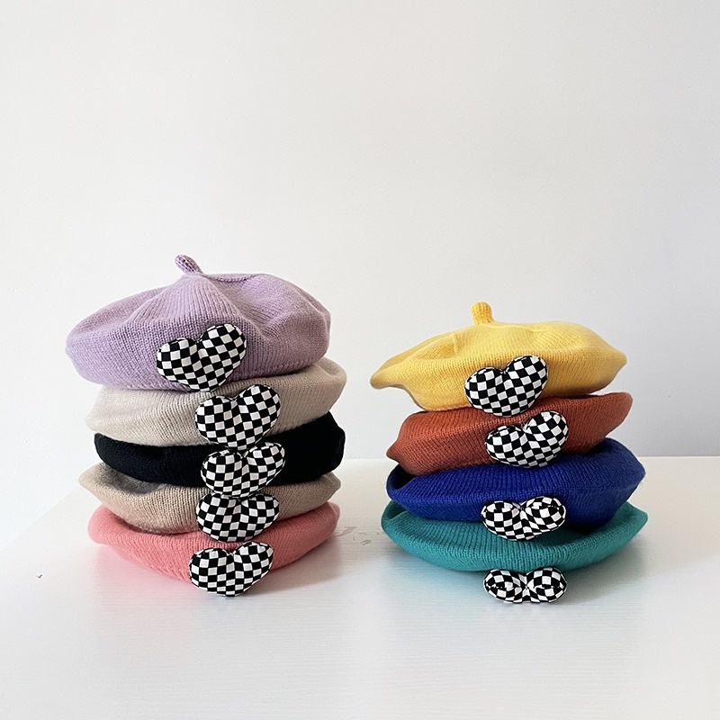 Mũ Beret Dệt Kim Họa Tiết Trái Tim Ba Chiều Phong Cách Hàn Quốc Cho Bé