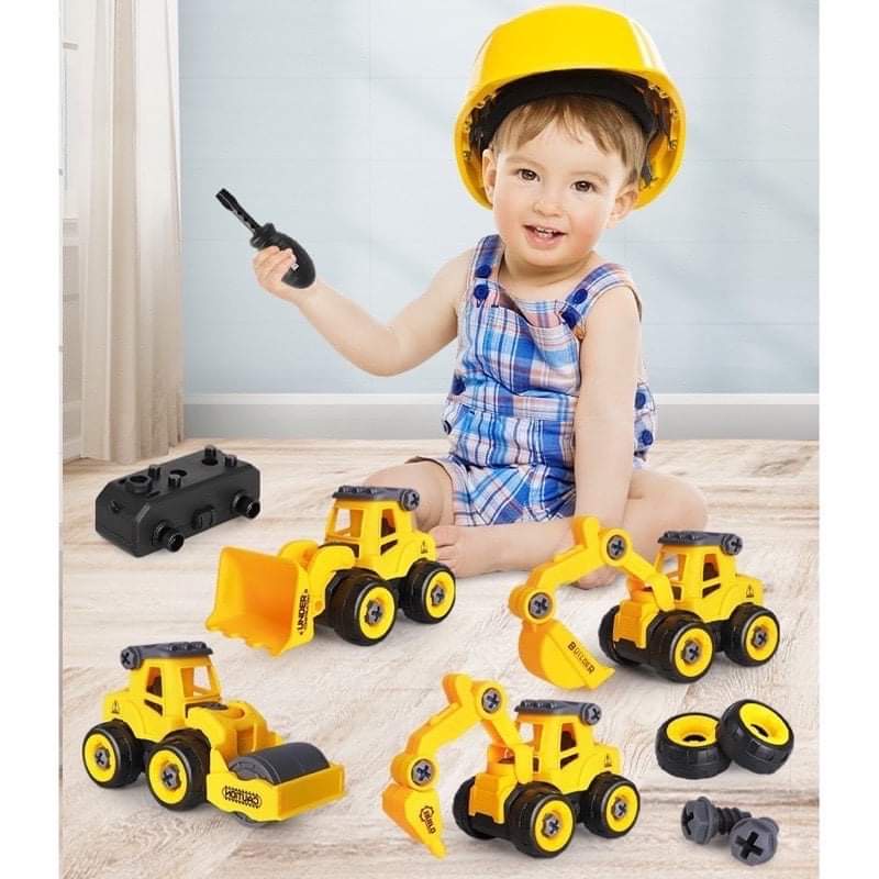 Lắp ráp ô tô máy xúc cần cẩu xe lu DIY tự tắp ráp bằng nhựa ABS bộ 4 xe công trình giúp bé phát triển trí tuệ kỹ năng