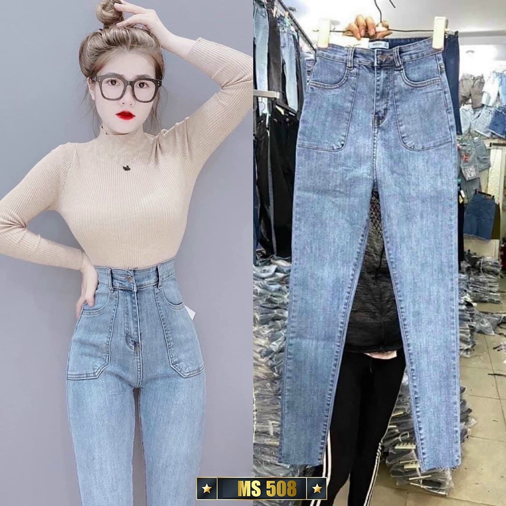 Quần Jean Nữ cạp cao ❤️FREESHIP❤️ Quần bò nữ đẹp co giãn thoải mái phối rách thời trang cá tính A-T Fashion-QJN330