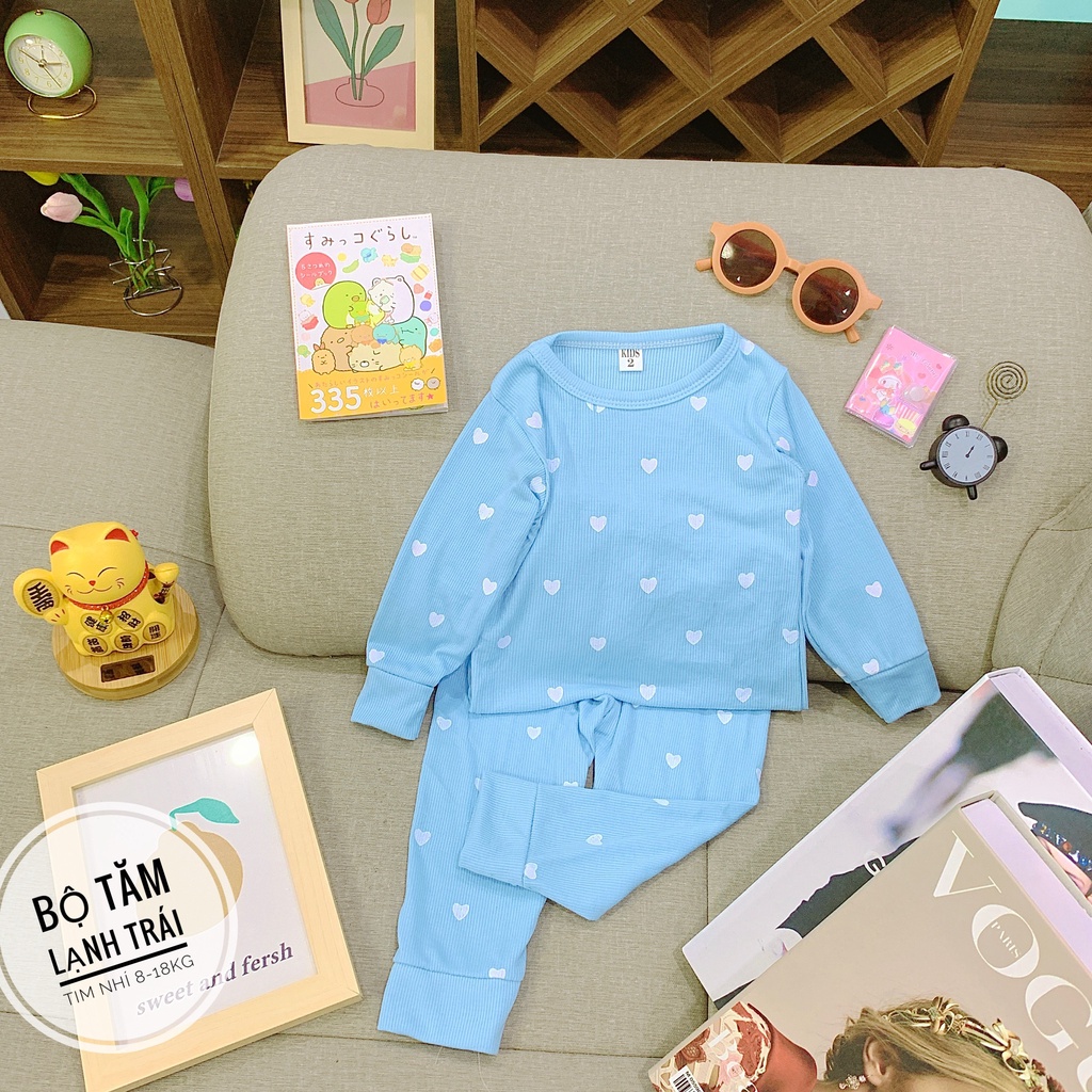 Bộ len tăm dài tay cho bé trai bé gái 8-18kg, họa tiết hình trái tim - BO104