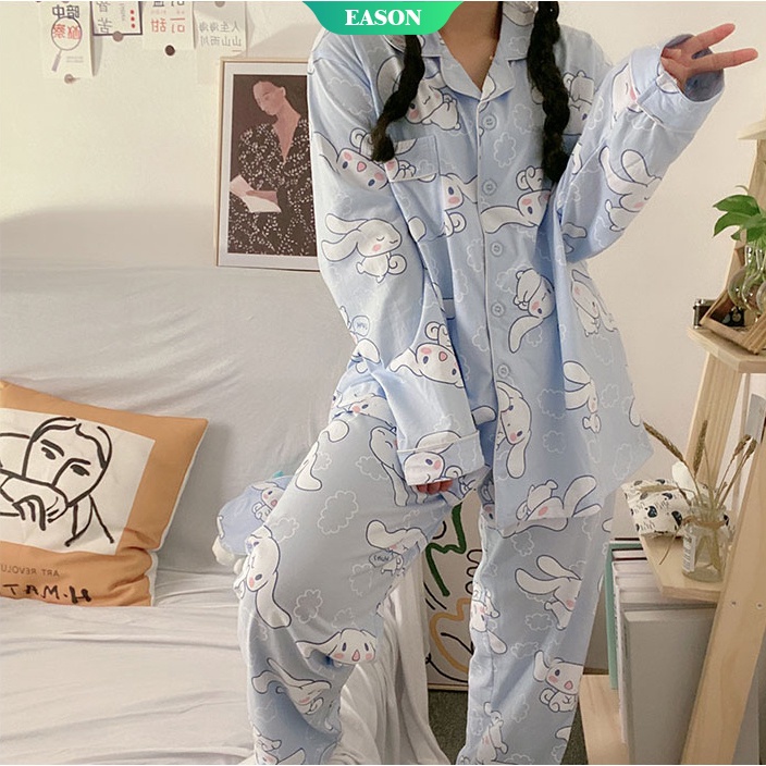 Bộ Đồ Ngủ cotton Tay Dài Dáng Rộng In Họa Tiết Cinnamoroll Phong Cách Nhật Bản Dành Cho Nữ