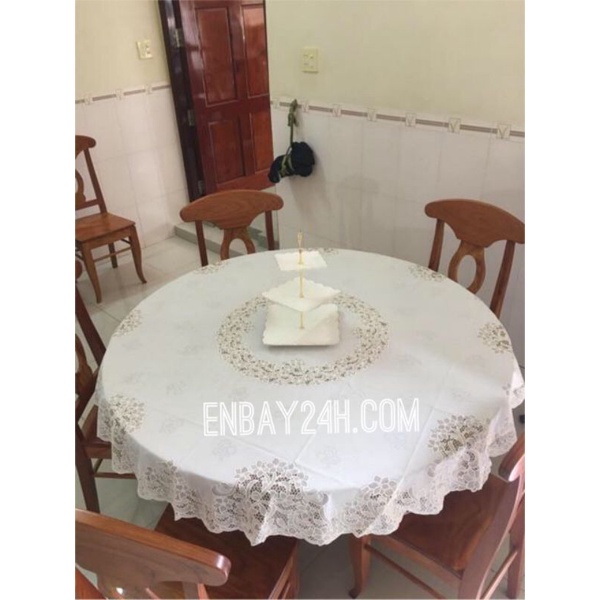Khăn trải bàn tròn Nhật TOWA 160cm Màu kem