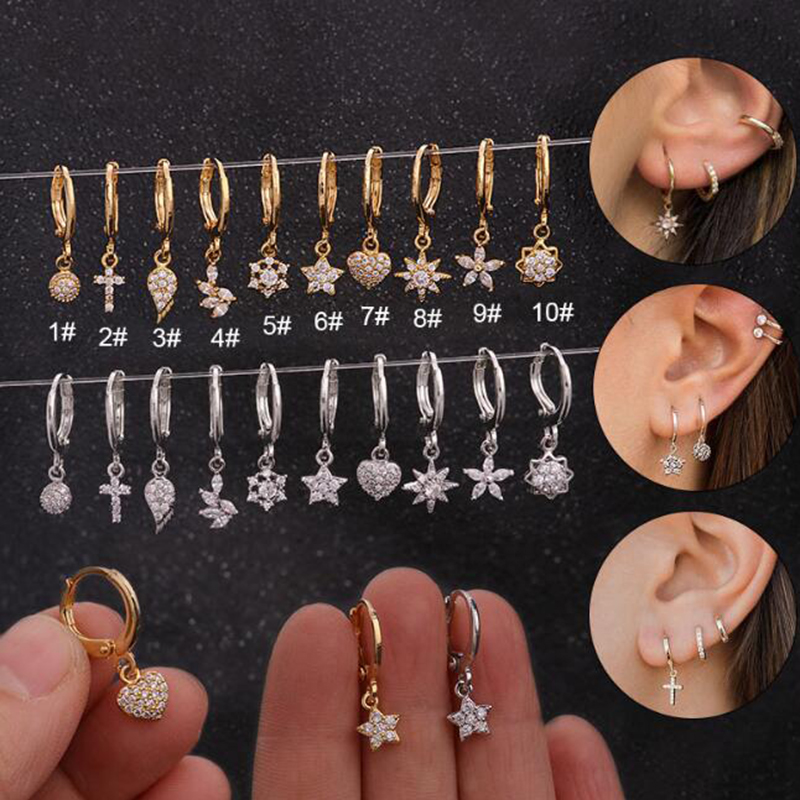 Một khuyên tai vòng đính đá zircon nhỏ tinh xảo nữ tính thanh lịch