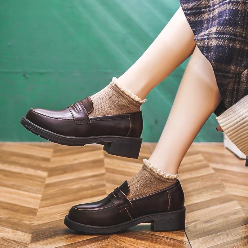 Joshi loafers phiên bản đế cao 5cm - Giày da bò nữ phong cách vintage, retro