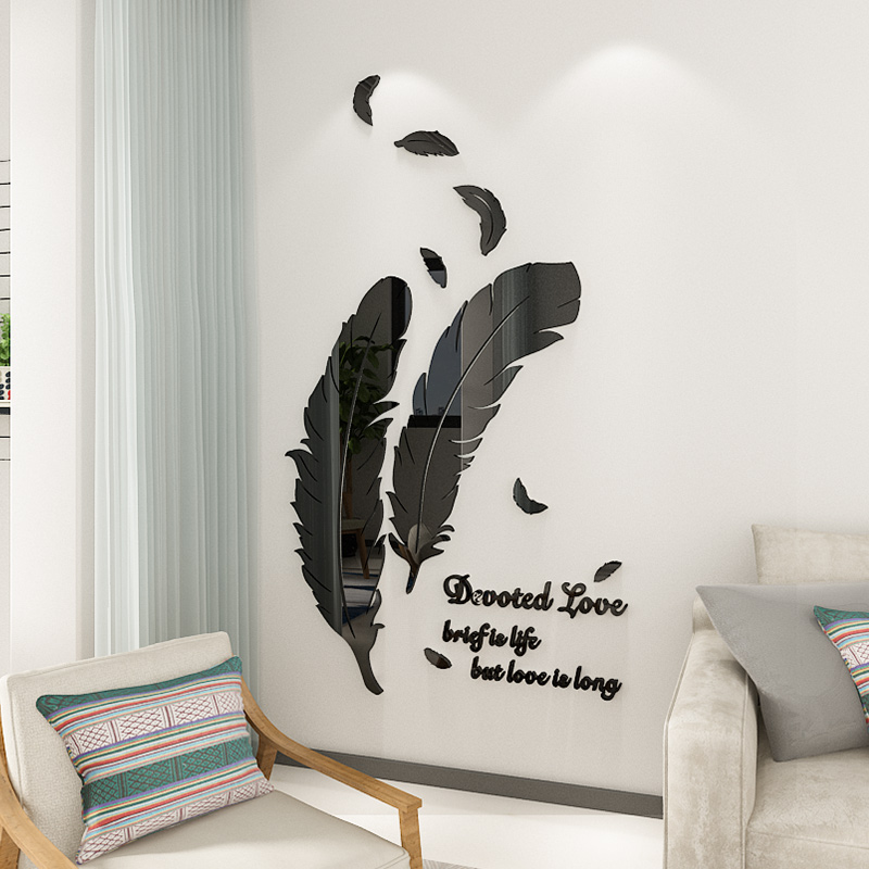 Acrylic Creative Personality 3d Feather Mirror Stickers Living Room Sofa TV Background Wall Decoration Three-dimensional Wall Stickers